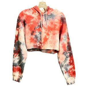 Gildan Tie Dye Crop Hoodie Sweatshirt Small Pink Blue